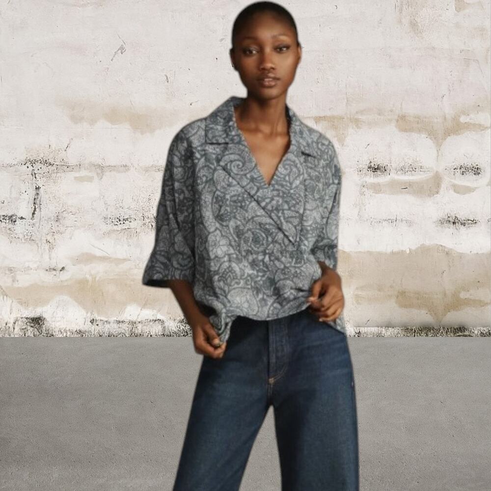Anthropologie $98 The Dylon Short-Sleeve Wide-Placket Top Large NWT